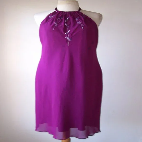 Liz Claiborne | Dresses | Liz Claiborne Purple Crepe Emellished Halter Dress  6 | Poshmark